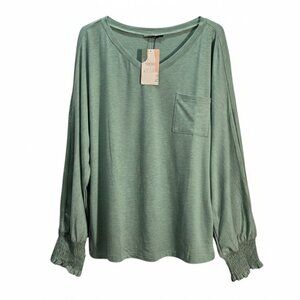 NWT | BTFBM Sage Green V-Neck Long Sleeve Top | Smocked Cuffs | XXL